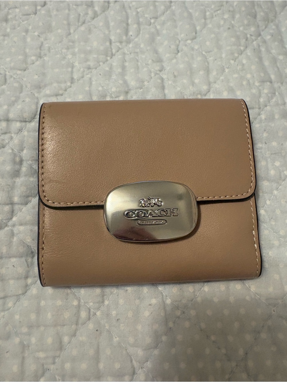 Coach tan wallet with silver hardware
